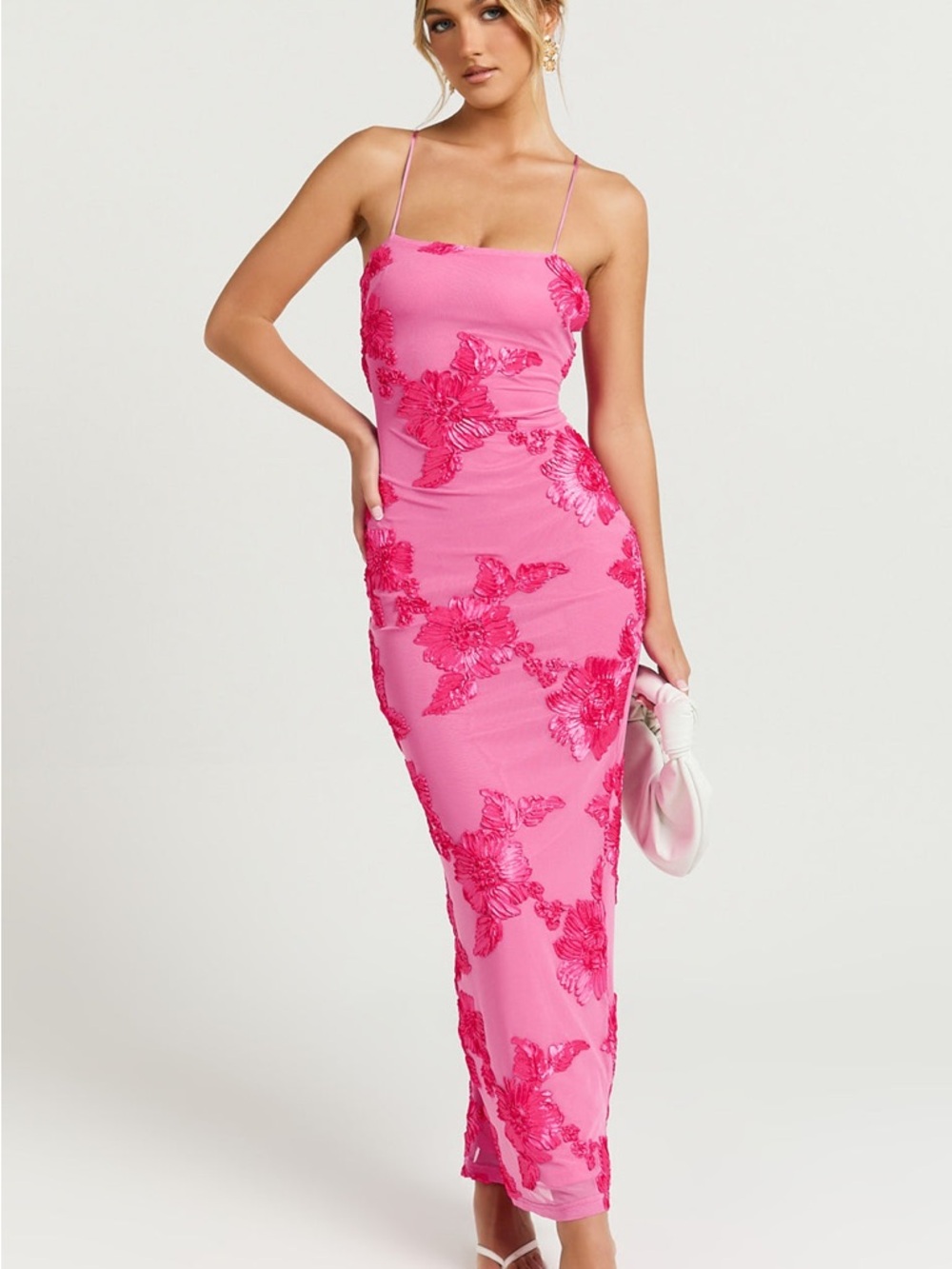 Strappy Pink Floral Lace Maxi Dress